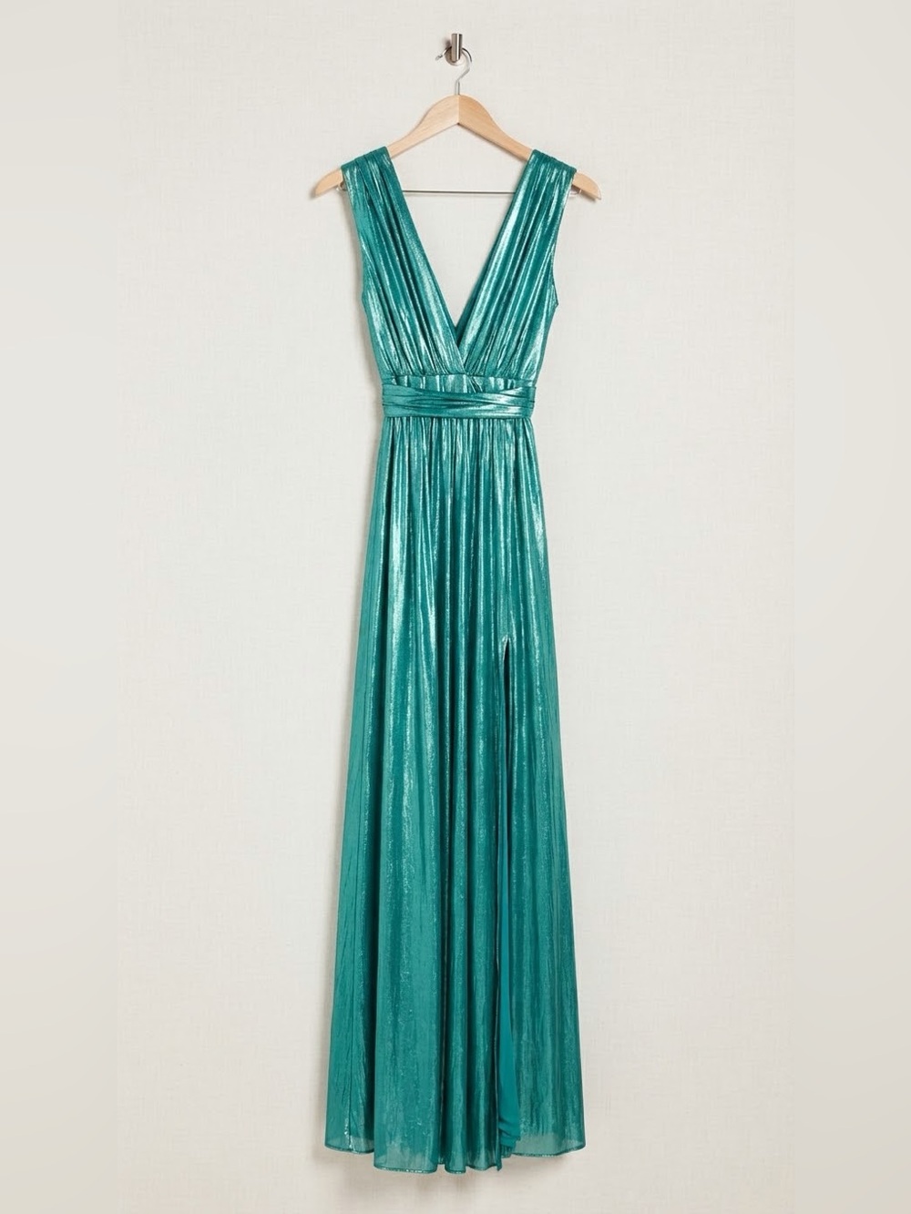 BRONX AND BANCO Teal Green Metallic Goddess Maxi Gown Size US 8 L